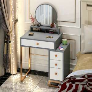 Gray dressing table with mirror and drawers, BC FUR-2501-G - Dressing Table