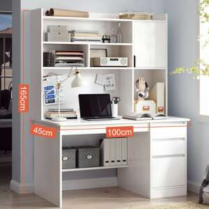 Shelving Desk with Drawers and Storage White OT-507-White
