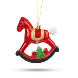 Red rocking horse Christmas tree ornament, 100 x 100 mm - Christmas tree ornament