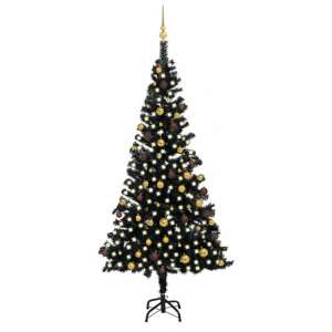 Fekete PVC műkarácsonyfa LED-fényekkel és gömbszettel 240 cm 76927106 