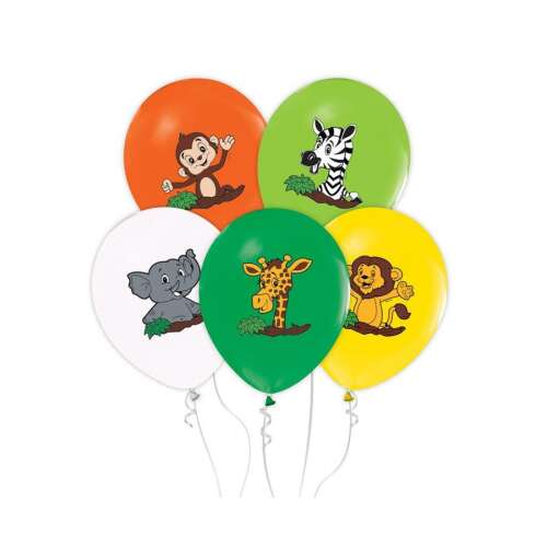 Safari-Themenballons mit Affen-, Zebra-, Elefanten-, Giraffen- und Löwenmotiven, 5-teiliges Set