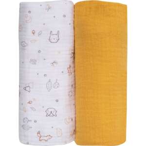 Bubaba muslin pólya, 70x70 cm, sárga és mintás, 2 darabos szett - Textil pelenka