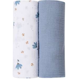 Bubaba muszlin babapelenka, 70x70 cm, kék és virágmintás - Textil pelenka
