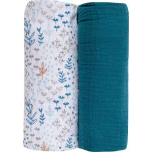 Bubaba türkiz muszlin pelenka szett, 2 darabos, puha pamut babatakaró virágmintával - Textil pelenka