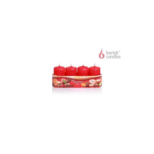 Bartek Candles, 4 db-os piros illatos karácsonyi gyertya szett, 4 cm x 7 cm, Christmas Time - Gyertya