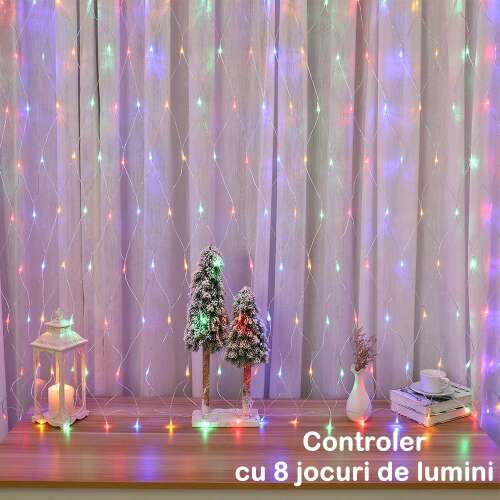 Luminițe LED Yoto în formă de plasă pentru Crăciun, 2m x 2m, 160 LED-uri, multicolore, cu 8 moduri de iluminare, pentru interior și exterior