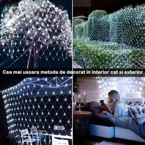 Karácsonyi fényfüzér Hálós típusú átlátszó vezeték 1,5 m X 1,5 m 120 hideg fehér LED 2809W