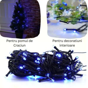 Yoto blue LED Christmas string lights, 17m, for indoor and outdoor decoration, collage view - Christmas