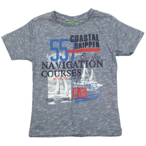 Fiú Vitorlás Póló - Szürke Csíkos Pamut 32505695