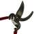 Close-up of the blade of forged pruning shears with red cushioned handles