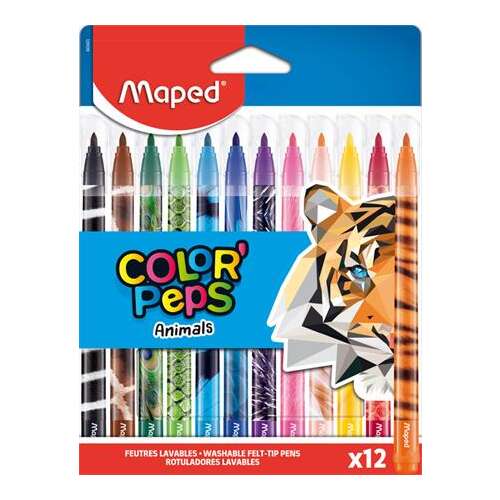 MAPED Filzstift-Set, 2,8 mm, abwaschbar, MAPED &rdquo;Color'Peps Animals&rdquo;, 12 verschiedene Farben