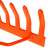 Close-up of the tines of an orange metal rake