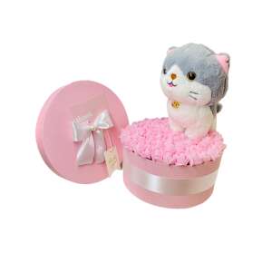 Momo Cica ajándékdoboz tartósított rózsákkal és egy aranyos macska plüss játékkal, tökéletes Valentin-napra, születésnapra vagy évfordulóra - Ajándék ötlet Valentin-napra