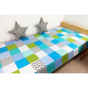 Türkiz-zöld patchwork ágytakaró, kézzel készített, gyerekszobába, 200x110 cm - Ágytakaró
