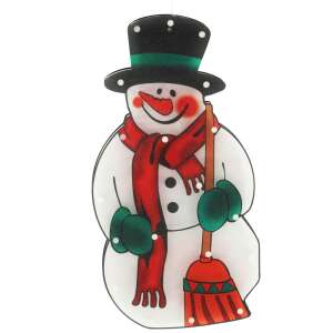 LED snowman window light decoration, 45cm, with red scarf and green mittens, holding a broom - Nonbrand Christmas Decoration