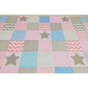 Rózsaszín és világoskék csillagos patchwork ágytakaró, tökéletes egy gyermek hálószobájába - Ágytakaró