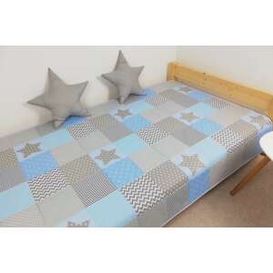Világoskék-szürke csillagos patchwork ágytakaró, tökéletes egy gyermek hálószobájába - Ágytakaró