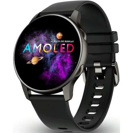 FitSync LA17 AMOLED Smartwatch, Always ON Display, 2.5D Ásványi íves Képernyő, UltraSlim, LongLife Battery, Fitness Tracker, Pulzusfigyelés, SpO2 Oximéter, Értesítések, Kamera/Zene Vezérlés, MultiSport, Fekete