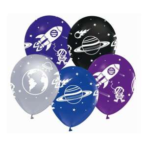 5 pack of 12 inch (30 cm) space themed latex balloons, featuring rockets, astronauts, planets, and stars - Godan Balloon