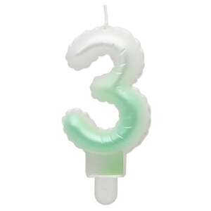 White-Green Ombre number 3 birthday candle - Party Supply