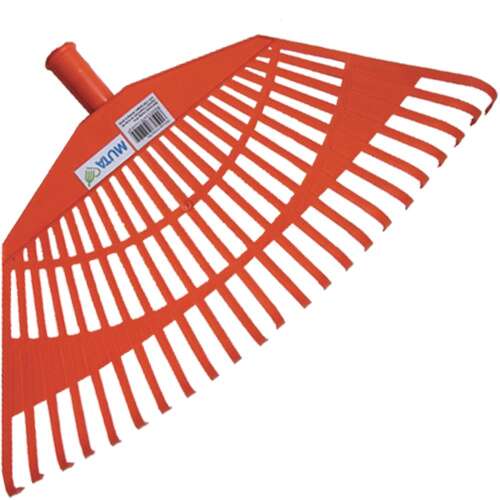 Red plastic leaf rake, 55cm, for cleaning leaves and debris from your lawn