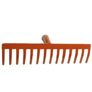 Narancssárga fém gereblye fa nyéllel - Kézi kerti szerszám