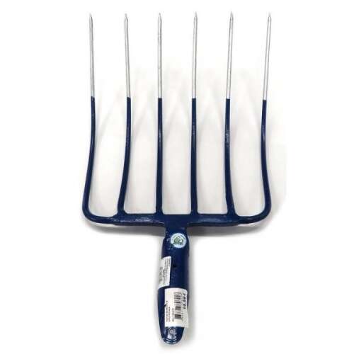6-pronged pitchfork for silo, blue handle