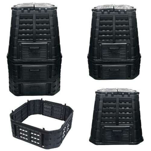 Compostor din plastic negru +230L (260L) cu capac și bază