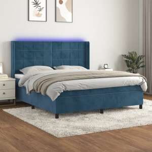 vidaXL dark blue velvet divan bed with spring mattress and LED lights in bedroom setting - Furniture