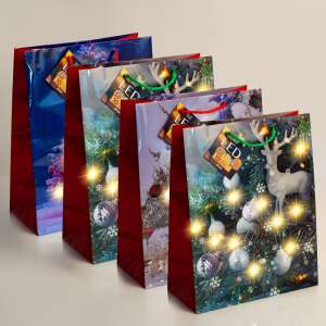Set of 4 LED Christmas gift bags with different designs, each bag with 10 warm white LED lights - Art & Craft