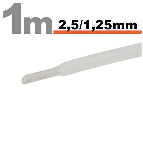 1 méter átlátszó zsugorcső, 2,5 mm külső átmérő, 1,25 mm belső átmérő