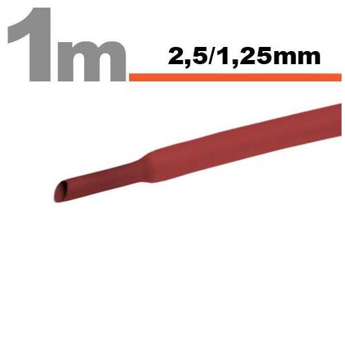 1 méteres piros zsugorcső, 2,5 mm külső átmérő, 1,25 mm belső átmérő