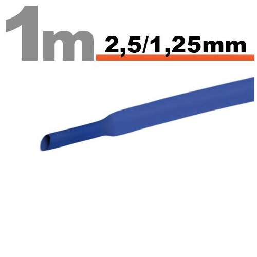 Kék zsugorcső, 2,5 mm külső átmérő, 1,25 mm belső átmérő, 1 méter hosszú