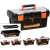Handy 12 plastic tool case, black and orange, collage showing different sizes
