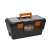 Black plastic tool box with orange handle, 19 inch, 480 x 250 x 230 mm