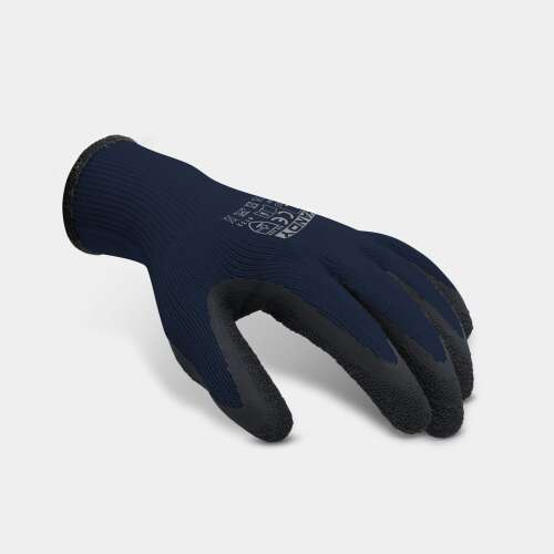 Blue polyester work gloves with latex coating, size L