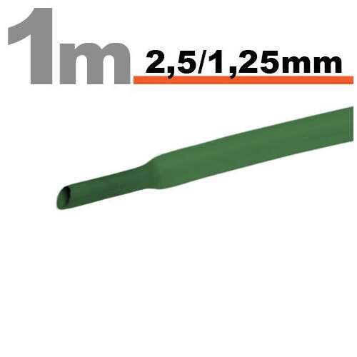 Zöld hőszigetelő zsugorcső, 2,5/1,25 mm, 1 méter