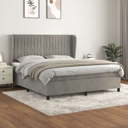 vidaXL világosszürke bársony rugós ágy matraccal 180x200 cm 