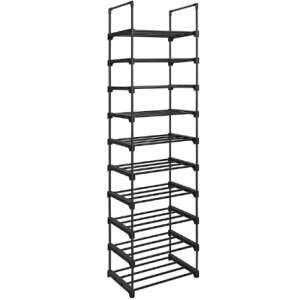 Raft depozitare pantofi cu cadru metalic cu 10 niveluri, negru 45x30x174cm