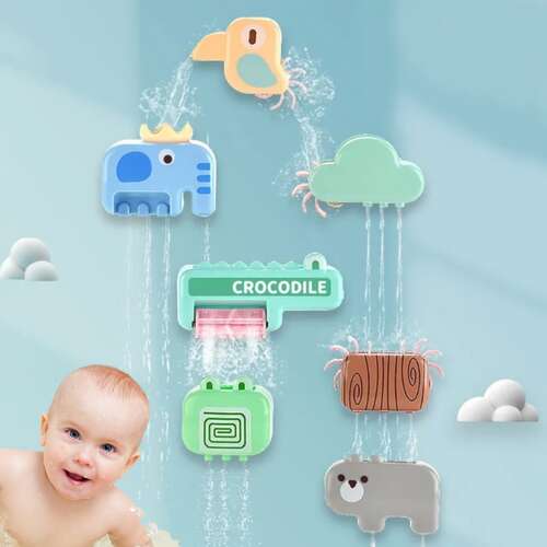 Vidám vízesés babáknak, fürdőjáték, színes állatfigurás vízimalom