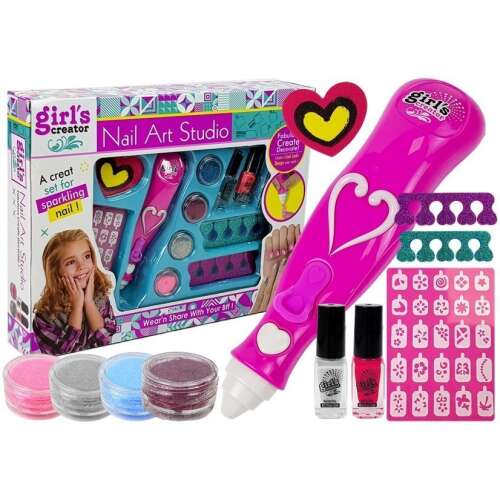 Girl's Creator Köröm Art Stúdió, egy teljes készlet csillogó körmökhöz, körömfestő tollal, csillámmal, körömlakkal, sablonokkal és még sok mással