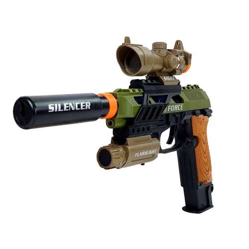 Combat Force Katonai Pisztoly Játék Távcsővel, Hangtompítóval és Zseblámpával