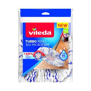 Vileda Turbo 3w1 Mikrofibra Mop Wkład, 1 opakowanie, nowy, 140% większa moc czyszczenia, usuwa ponad 99% bakterii