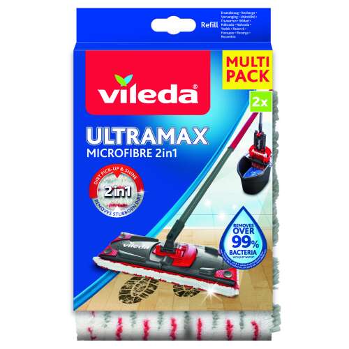 Vileda Ultramax Microfibre 2in1 Mop Refill, Multipack, 2 pack