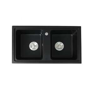 Chiuvetă pătrată Tia cu două cuve din granit, neagră 77474356 - Chiuvete de bucătărie