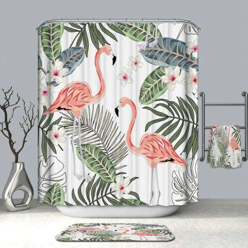 Zuhanyfüggöny és fürdőszoba szőnyeg, Flamingók világos 48 58450904