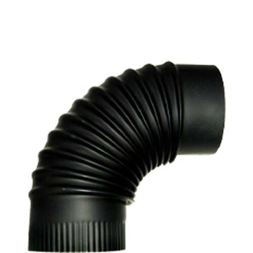 Black 150mm flue pipe elbow, 90 degree angle, for connecting to stove, fireplace, or wood-burning stove