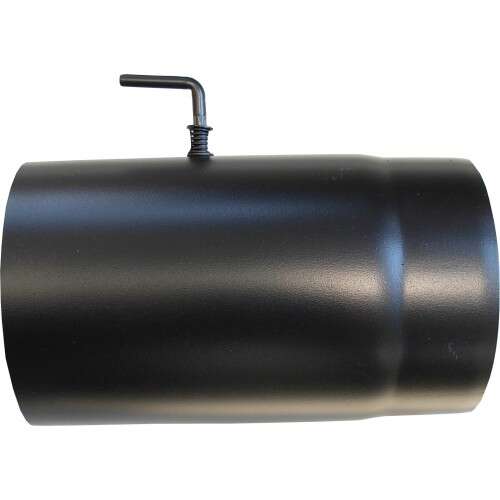 Black 200mm diameter chimney pipe with draft regulator, 250mm long
