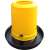Yellow plastic chicken feeder with a black base, 20 liter capacity