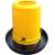 Yellow plastic chicken feeder with a black base, 20 liter capacity